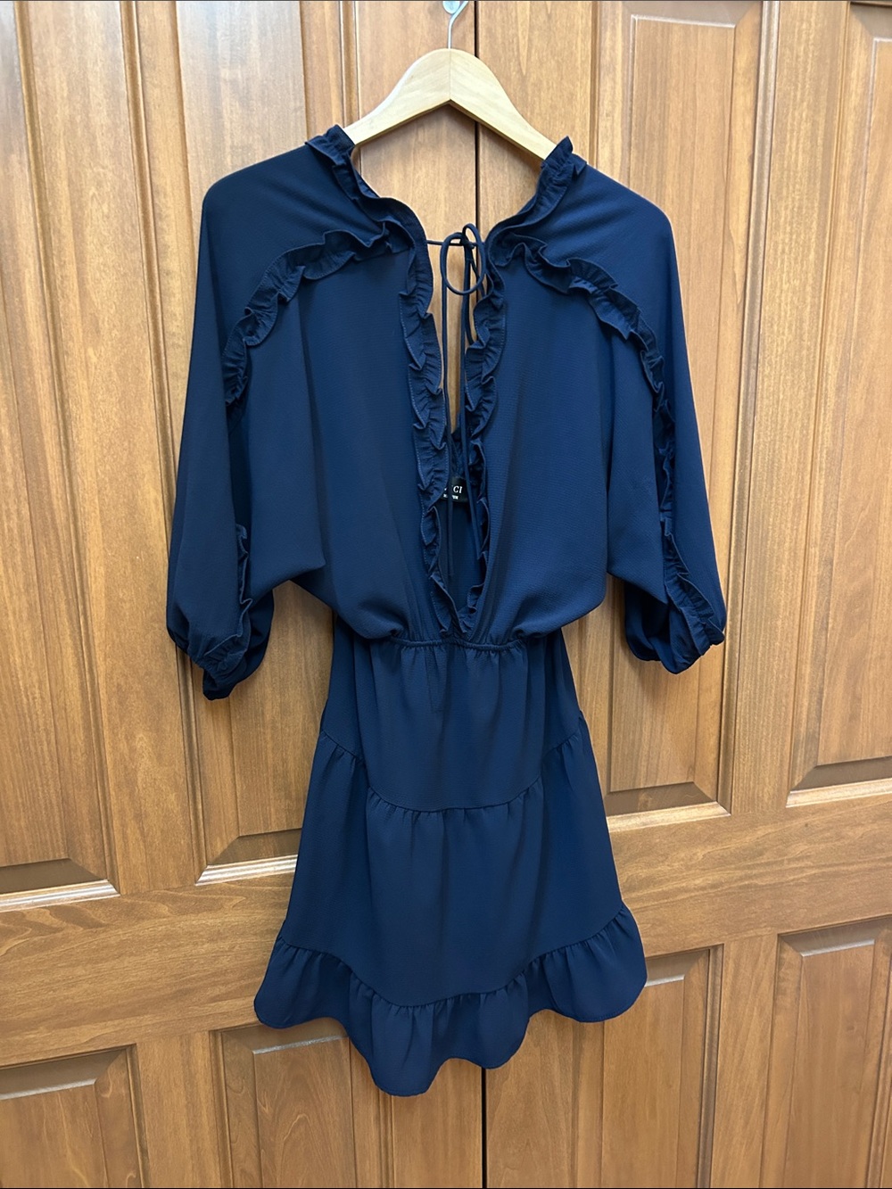 Vici Navy Ruffle Tie-Back Mini Dress size medium
